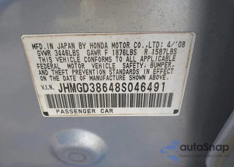 2008 Honda Fit Sport from USA, damaged, VIN JHMGD38648S046491